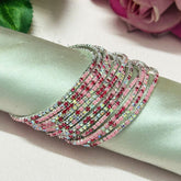Stretchable Pink Petal Silver Plated Bracelet - Pack of 12