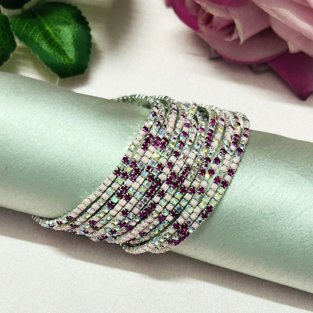 Stretchable Rosy Glow Silver Plated Bracelet - Pack of 12