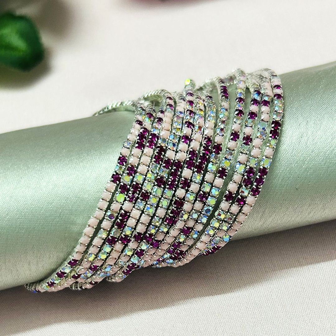 Stretchable Rosy Glow Silver Plated Bracelet - Pack of 12