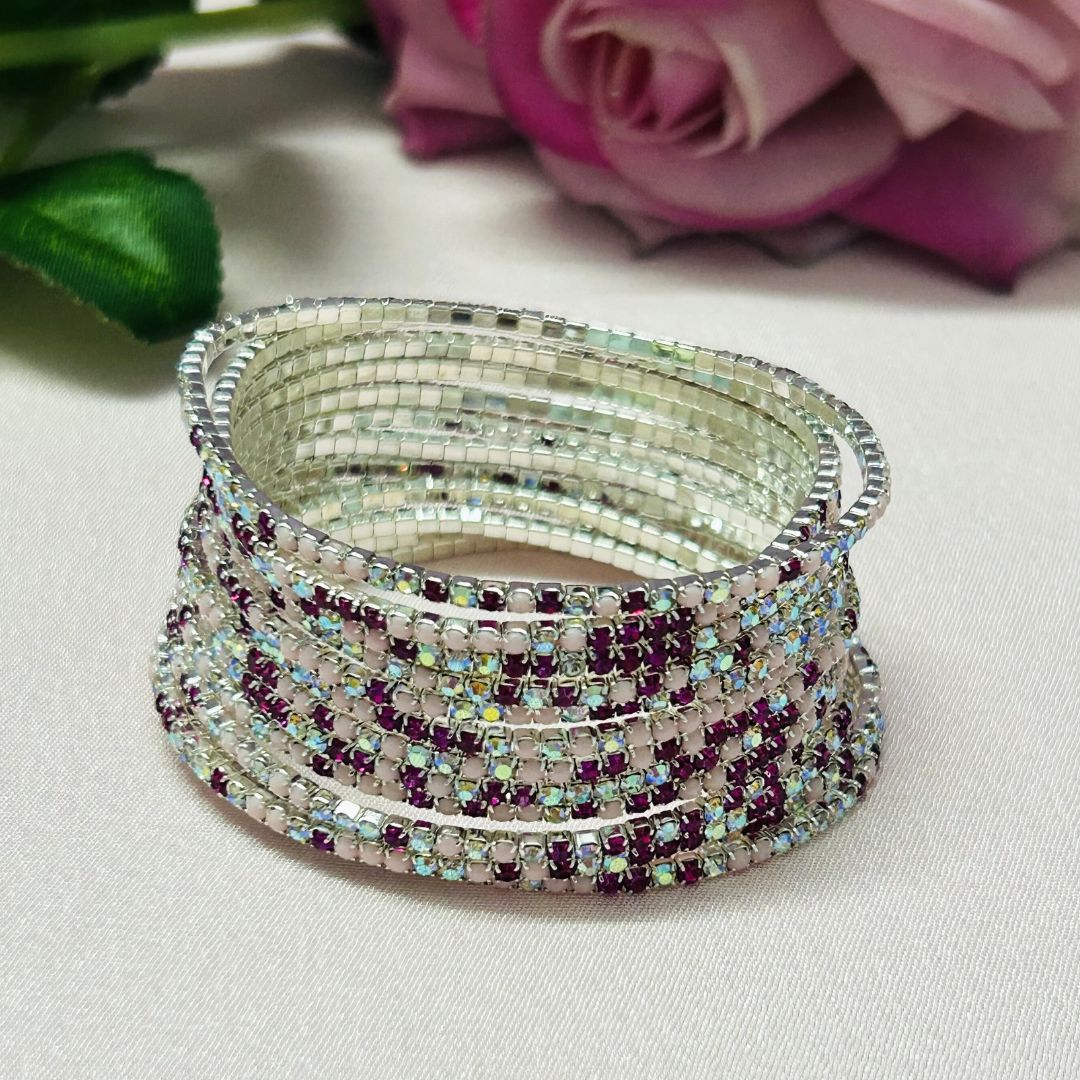 Stretchable Rosy Glow Silver Plated Bracelet - Pack of 12