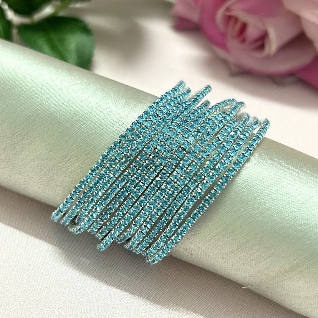 Stretchable Ocean Blue Silver Plated Bracelet - Pack of 12