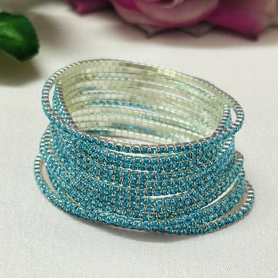 Stretchable Ocean Blue Silver Plated Bracelet - Pack of 12