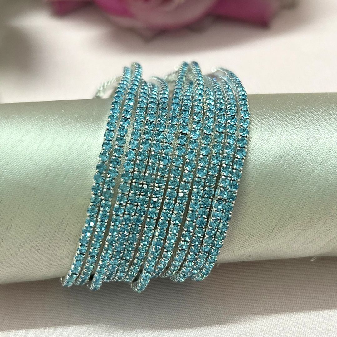 Stretchable Ocean Blue Silver Plated Bracelet - Pack of 12