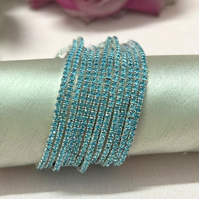 Stretchable Ocean Blue Silver Plated Bracelet - Pack of 12