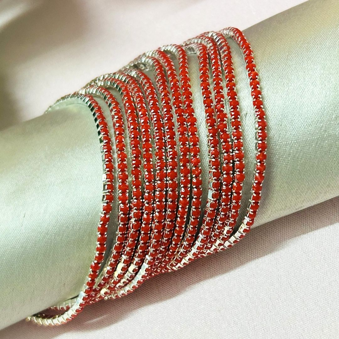 Stretchable Red Velvet Silver Plated Bracelet - Pack of 12