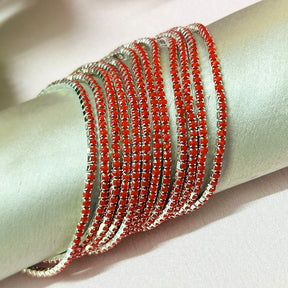 Stretchable Red Velvet Silver Plated Bracelet - Pack of 12