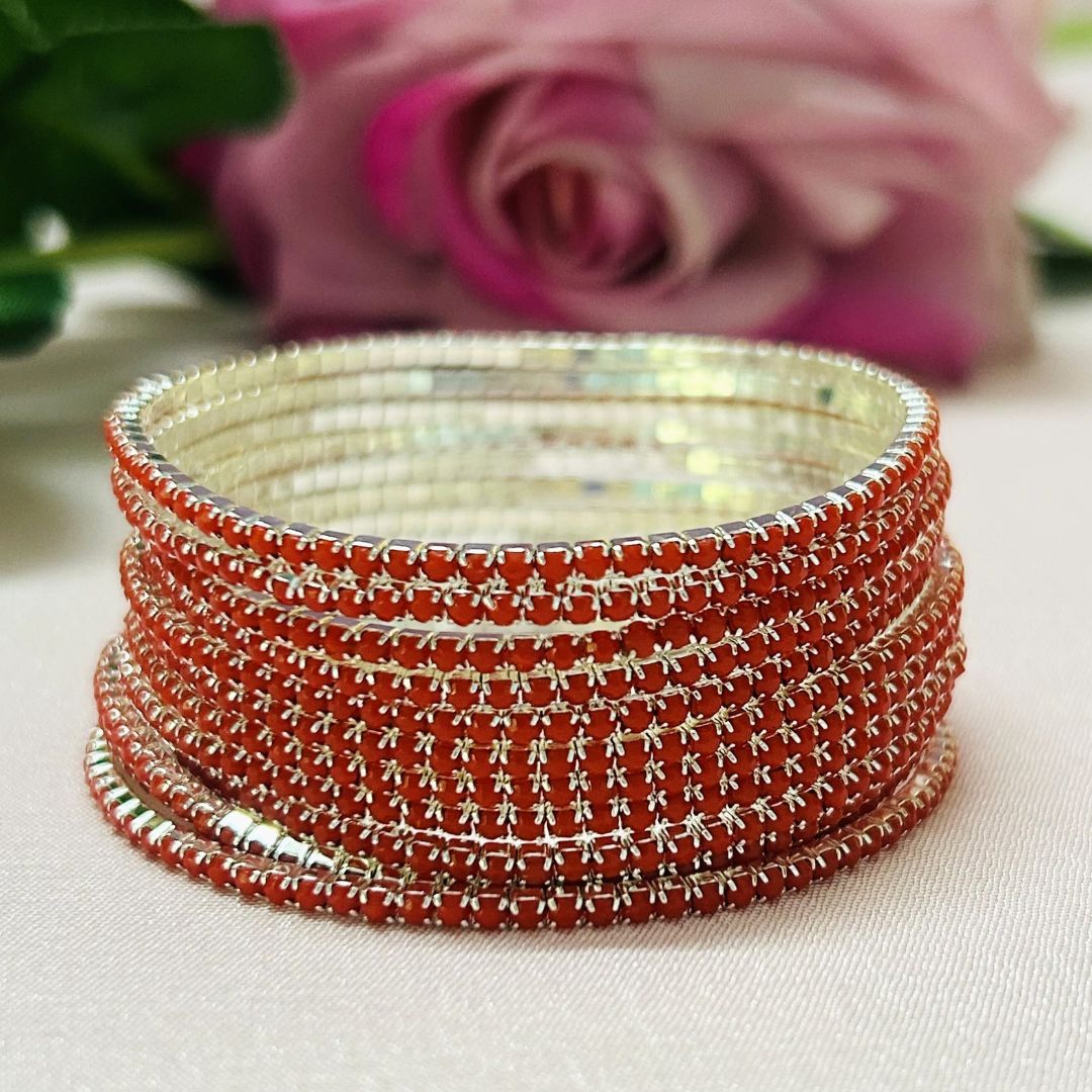 Stretchable Red Velvet Silver Plated Bracelet - Pack of 12