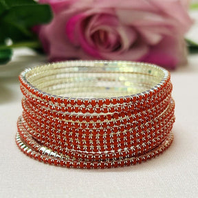 Stretchable Red Velvet Silver Plated Bracelet - Pack of 12