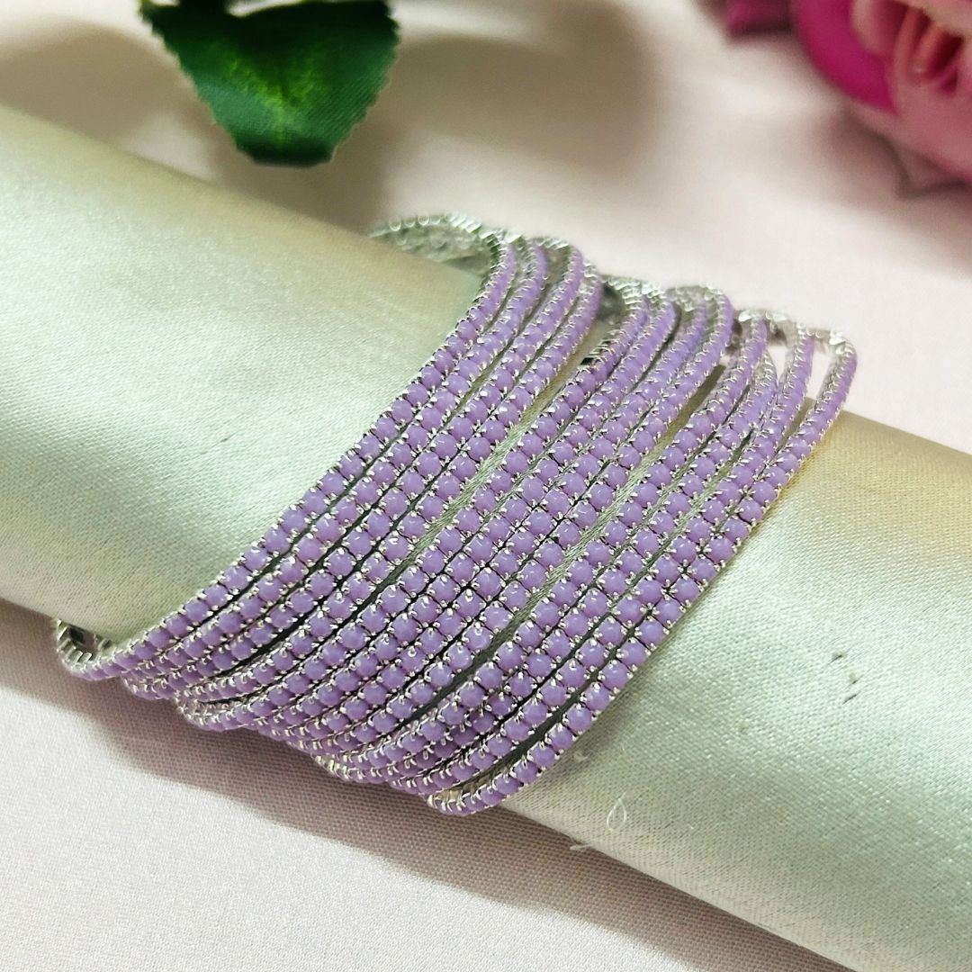 Stretchable Matte Lavender Silver Plated Bracelet - Pack of 12