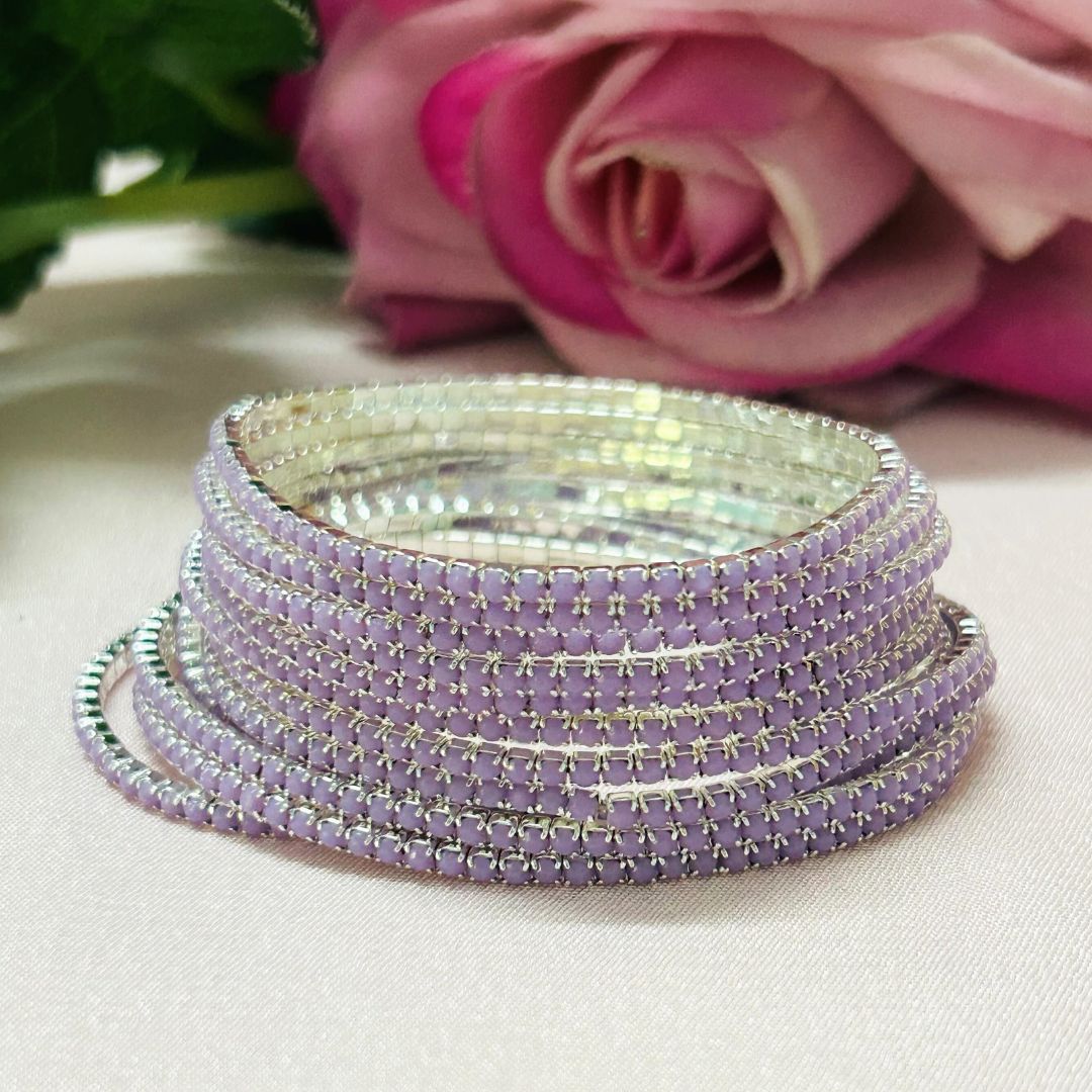 Stretchable Matte Lavender Silver Plated Bracelet - Pack of 12