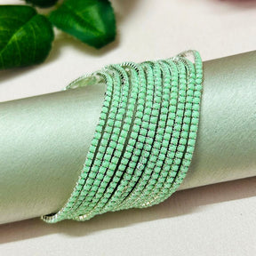 Stretchable Mint Green Silver Plated Bracelet - Pack of 12