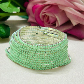 Stretchable Mint Green Silver Plated Bracelet - Pack of 12