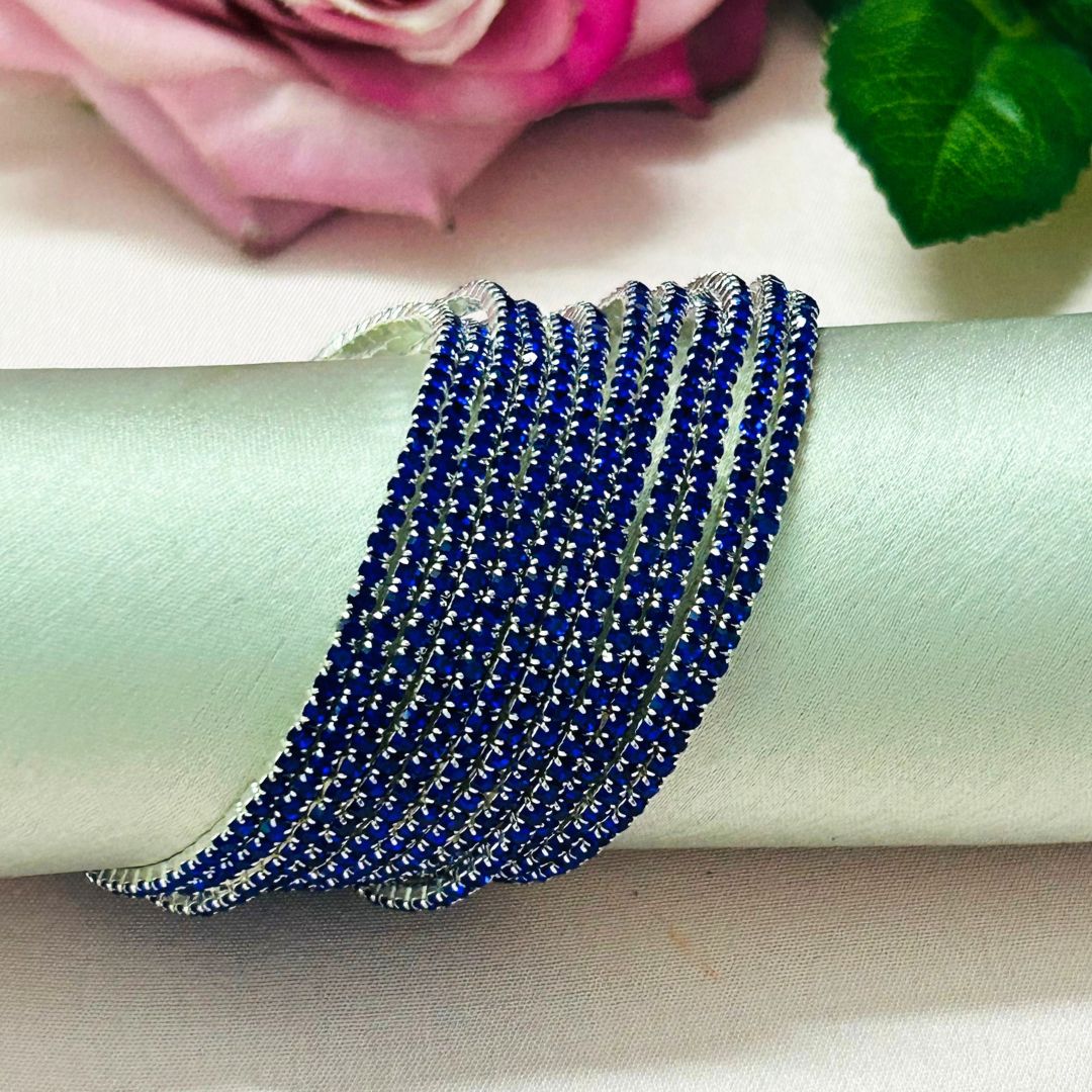 Stretchable Royal Blue Silver Plated Bracelet - Pack of 12