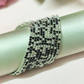 Stretchable Mix Silver And Black Silver Plated Bracelet - Pack of 12