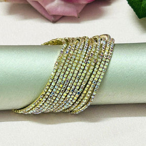 Stretchable Mix Rainbow Gold Plated Bracelet - Pack Of 12