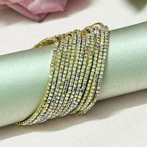 Stretchable Mix Rainbow Gold Plated Bracelet - Pack Of 12