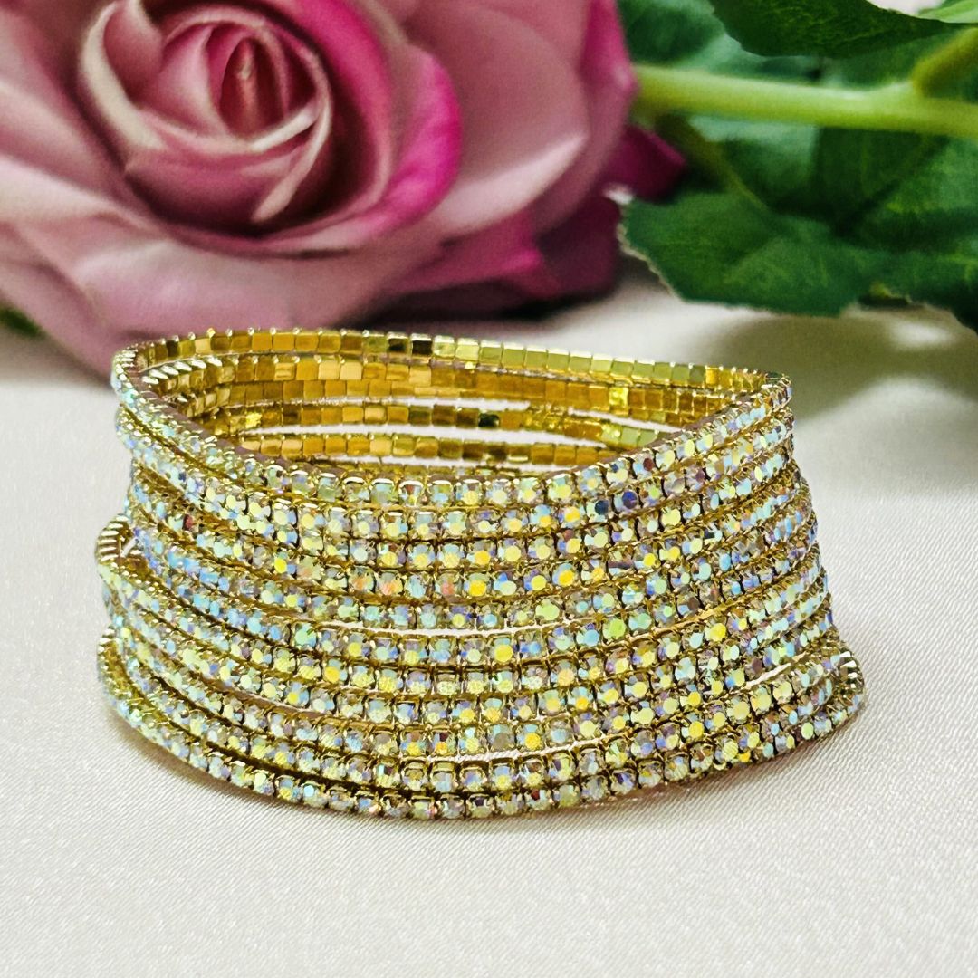 Stretchable Mix Rainbow Gold Plated Bracelet - Pack Of 12