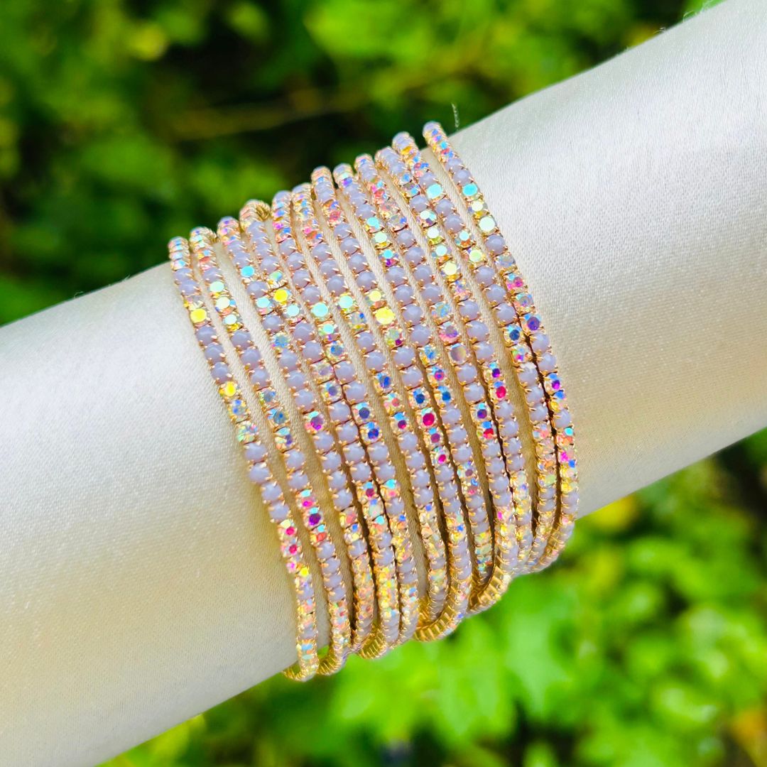 Stretchable Lavender Shimmer Gold Plated Bracelet - Pack Of 12