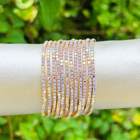Stretchable Lavender Shimmer Gold Plated Bracelet - Pack Of 12