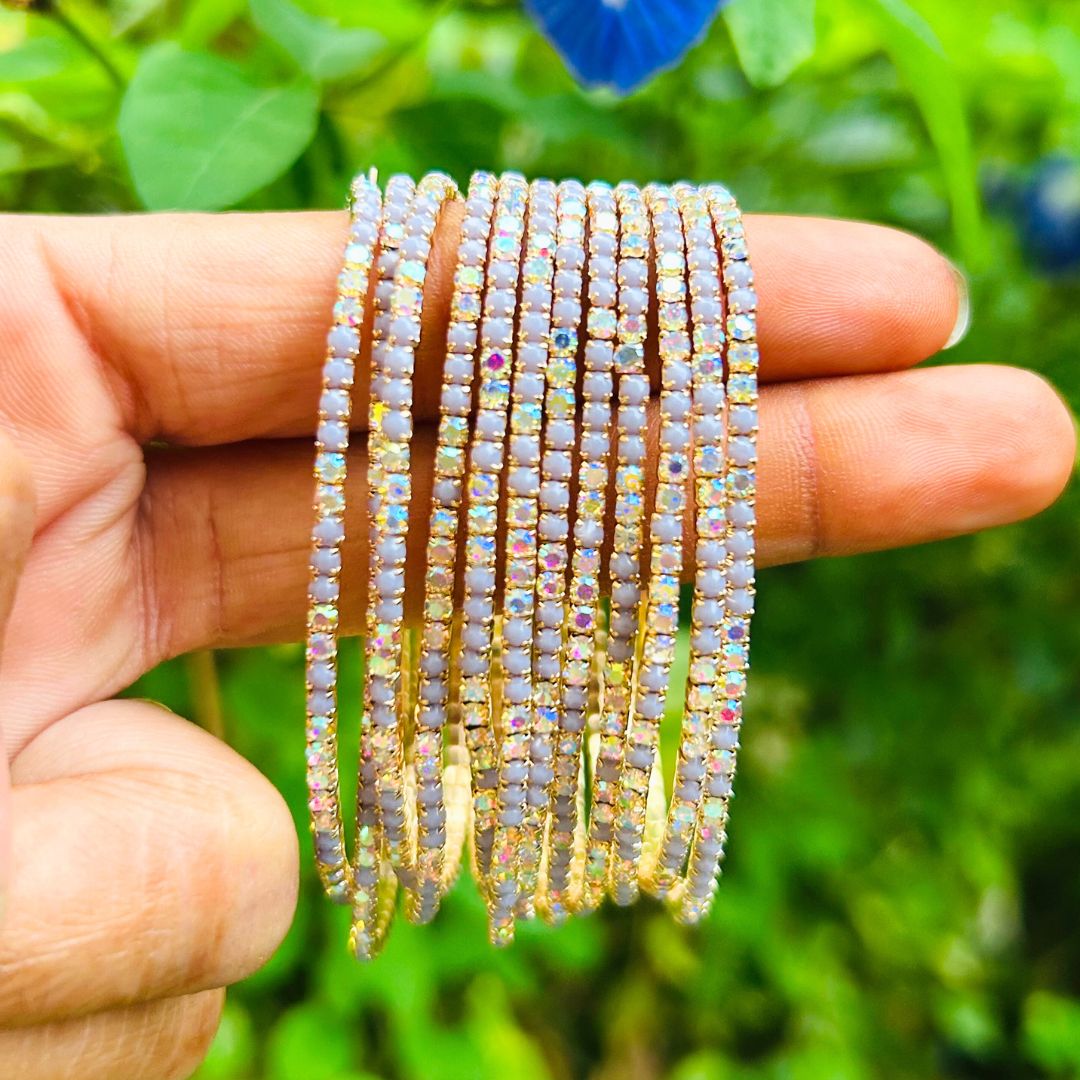 Stretchable Lavender Shimmer Gold Plated Bracelet - Pack Of 12