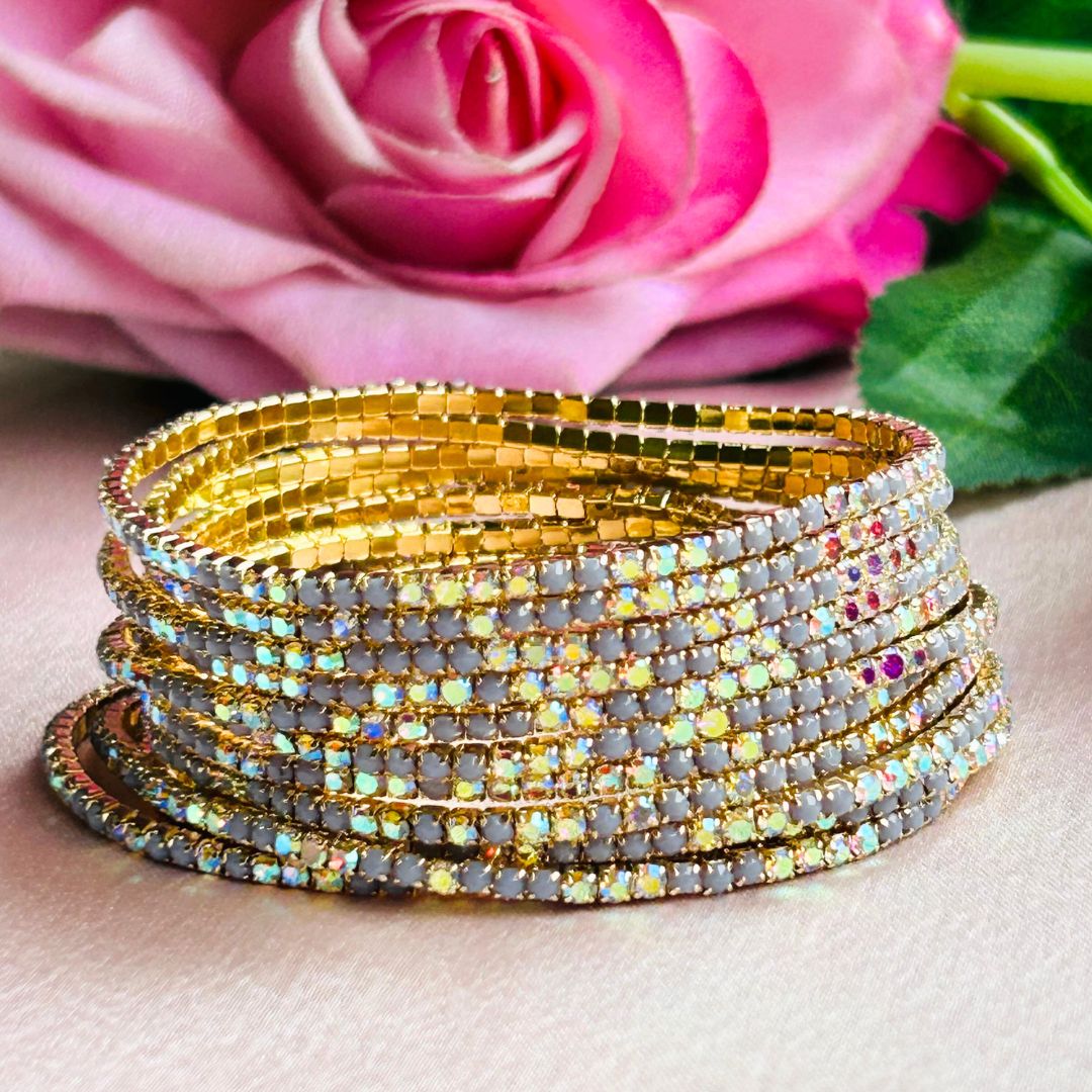 Stretchable Lavender Shimmer Gold Plated Bracelet - Pack Of 12