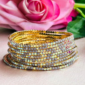 Stretchable Lavender Shimmer Gold Plated Bracelet - Pack Of 12