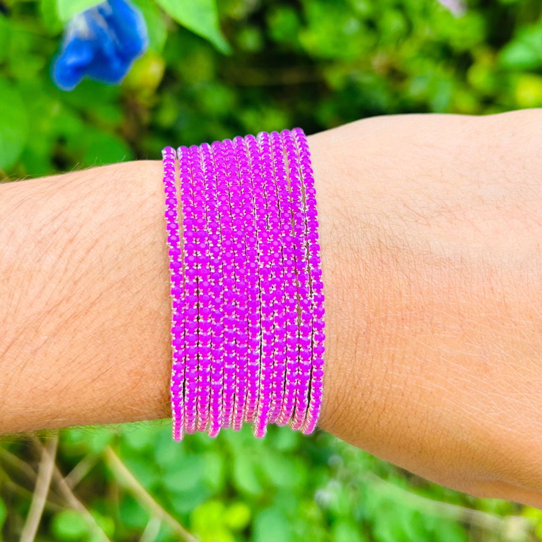 Stretchable Pastel Lilac Silver Plated Bracelet - Pack of 12