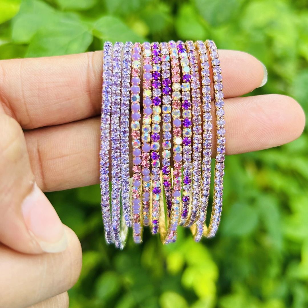 50 Shades of Purple Stretchable Bracelet  Set - Pack of 12