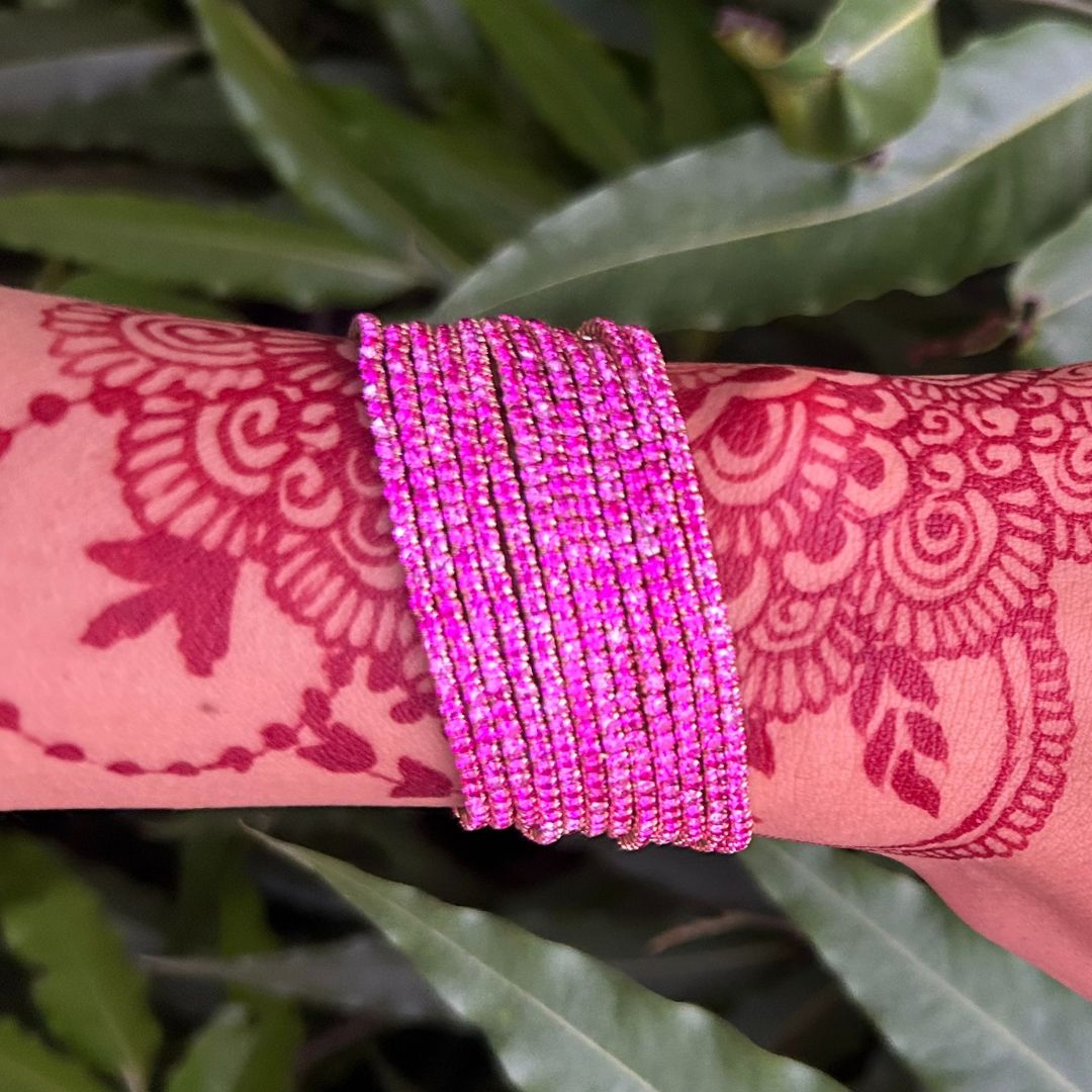 Stretchable Fuschia Pink Gold - Plated Bracelet - Pack of 12
