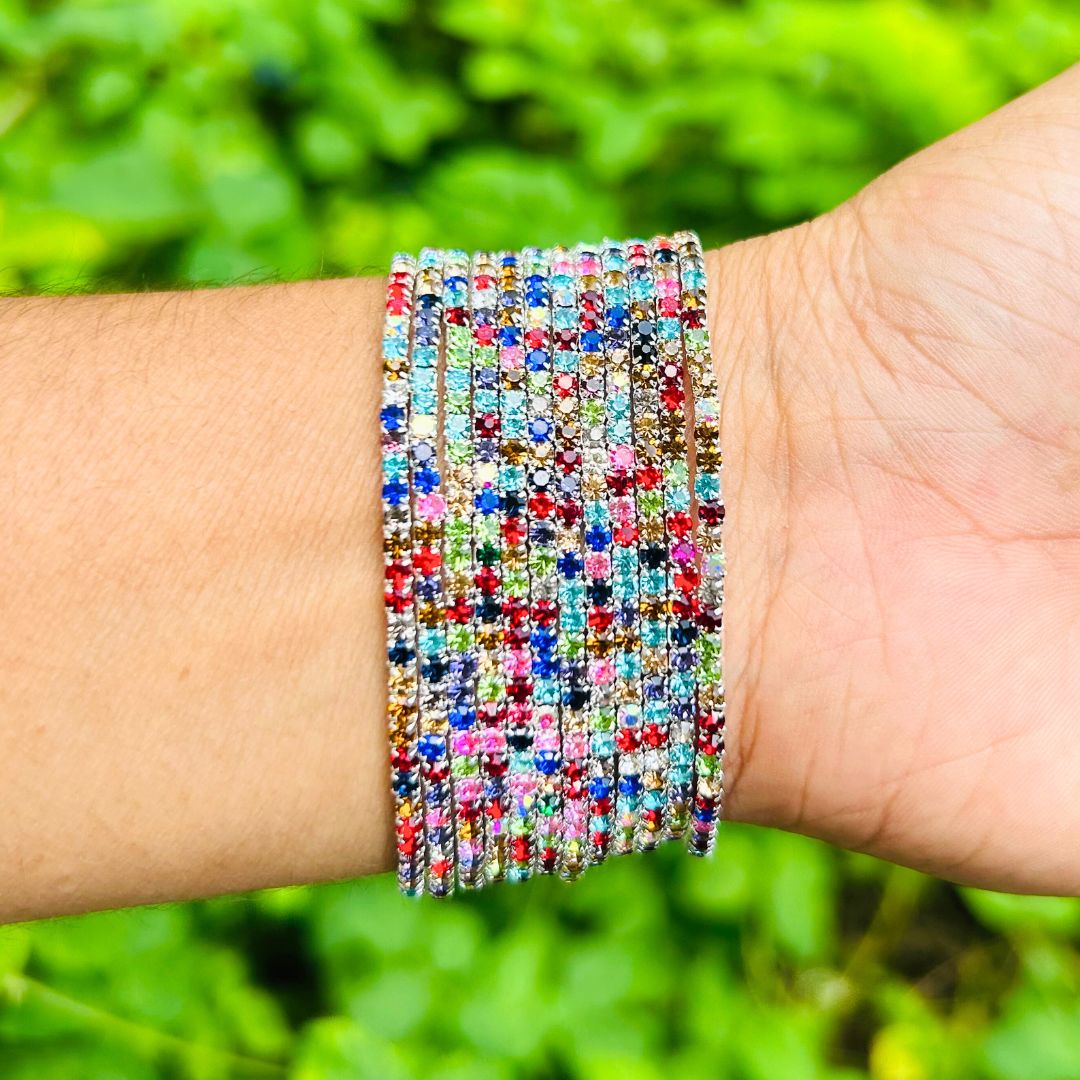 Stretchable Multicolor Silver - Plated Bracelet Pack Of 12