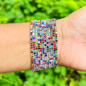Stretchable Multicolor Silver - Plated Bracelet Pack Of 12