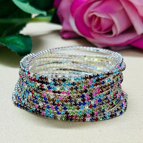 Stretchable Multicolor Silver - Plated Bracelet Pack Of 12