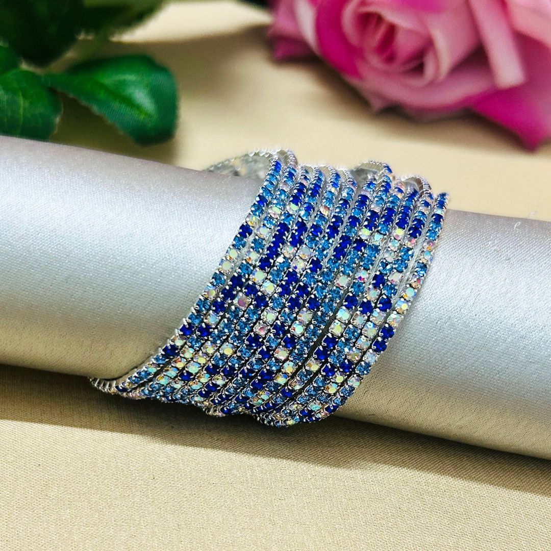 Carnival Special - Stretchable Blue Rainbow Silver - Plated Bracelet - Pack of 12