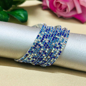 Carnival Special - Stretchable Blue Rainbow Silver - Plated Bracelet - Pack of 12