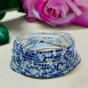 Carnival Special - Stretchable Blue Rainbow Silver - Plated Bracelet - Pack of 12