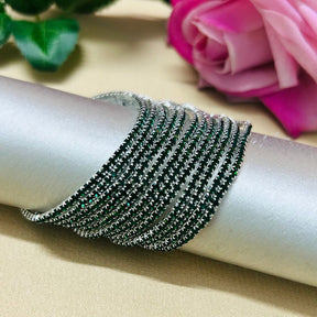 Stretchable Green Silver - Plated Bracelet pack Of 12