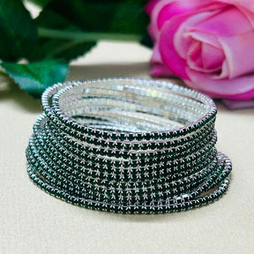 Stretchable Green Silver - Plated Bracelet pack Of 12