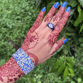 Carnival Special - Stretchable Blue Rainbow Silver - Plated Bracelet - Pack of 12