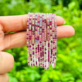 Stretchable Mystic Pink Silver Plated Bracelet - Pack of 12