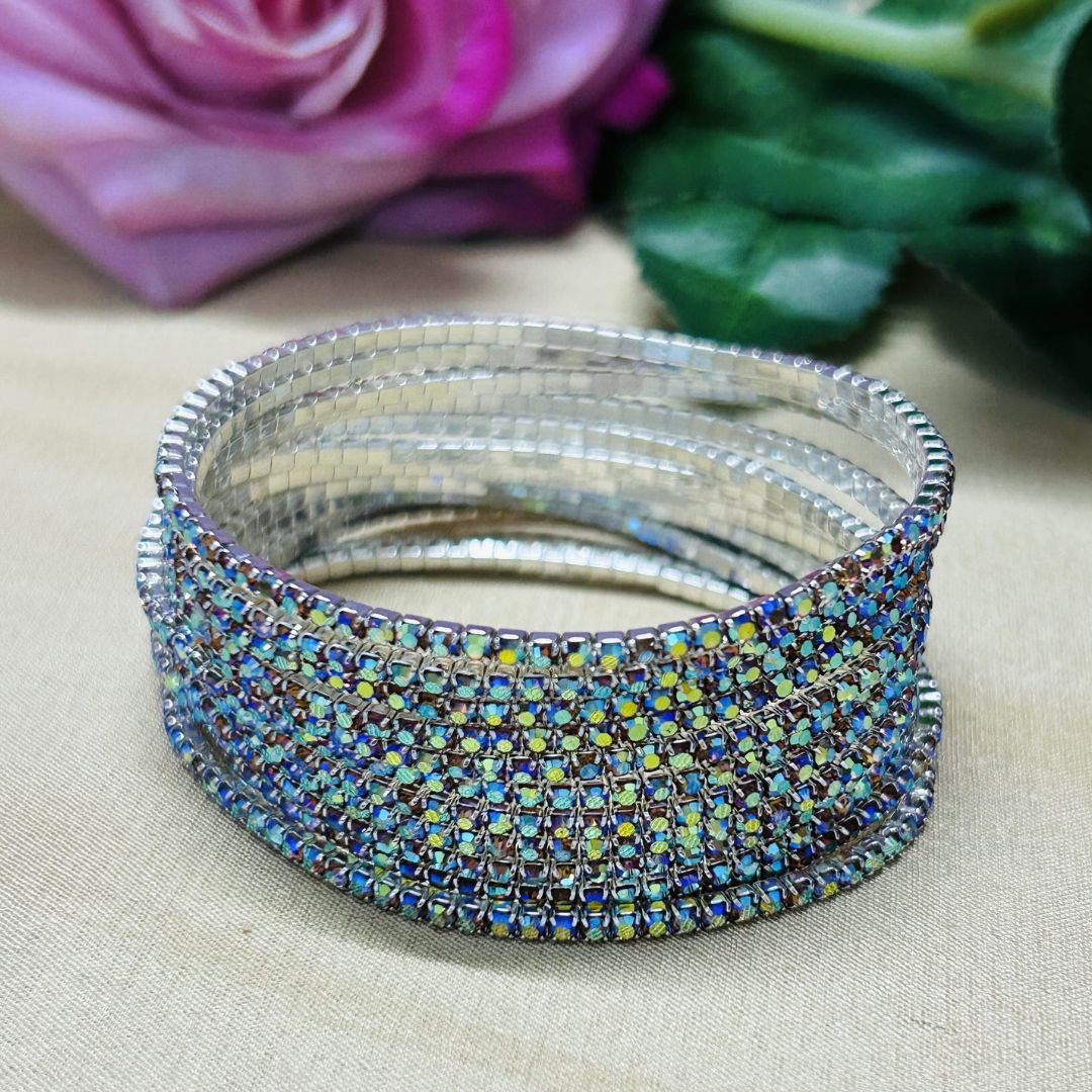 Stretchable Mix Rainbow Silver- Plated Bracelet - Pack of 12