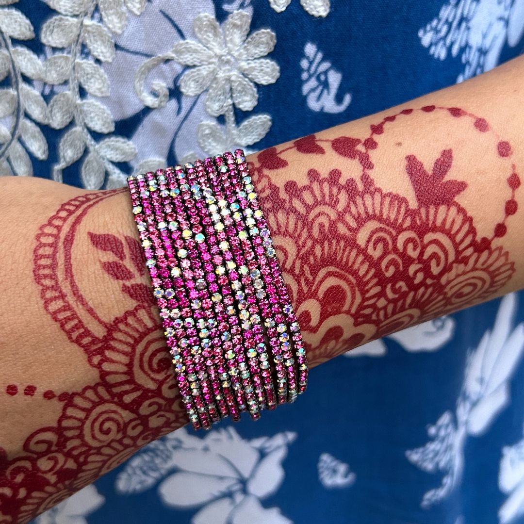 Stretchable Multi Pink Rhodium - Plated Bracelet - Pack of 12