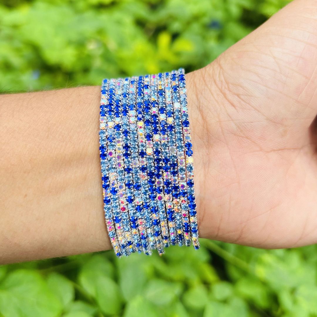 Carnival Special - Stretchable Blue Rainbow Silver - Plated Bracelet - Pack of 12