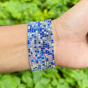 Carnival Special - Stretchable Blue Rainbow Silver - Plated Bracelet - Pack of 12