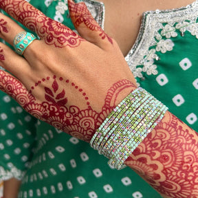 Stretchable Lime Green Bracelet Silver Plated - Pack of 12