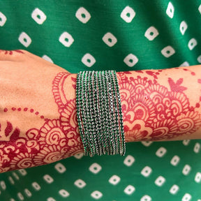 Stretchable Green Silver - Plated Bracelet pack Of 12