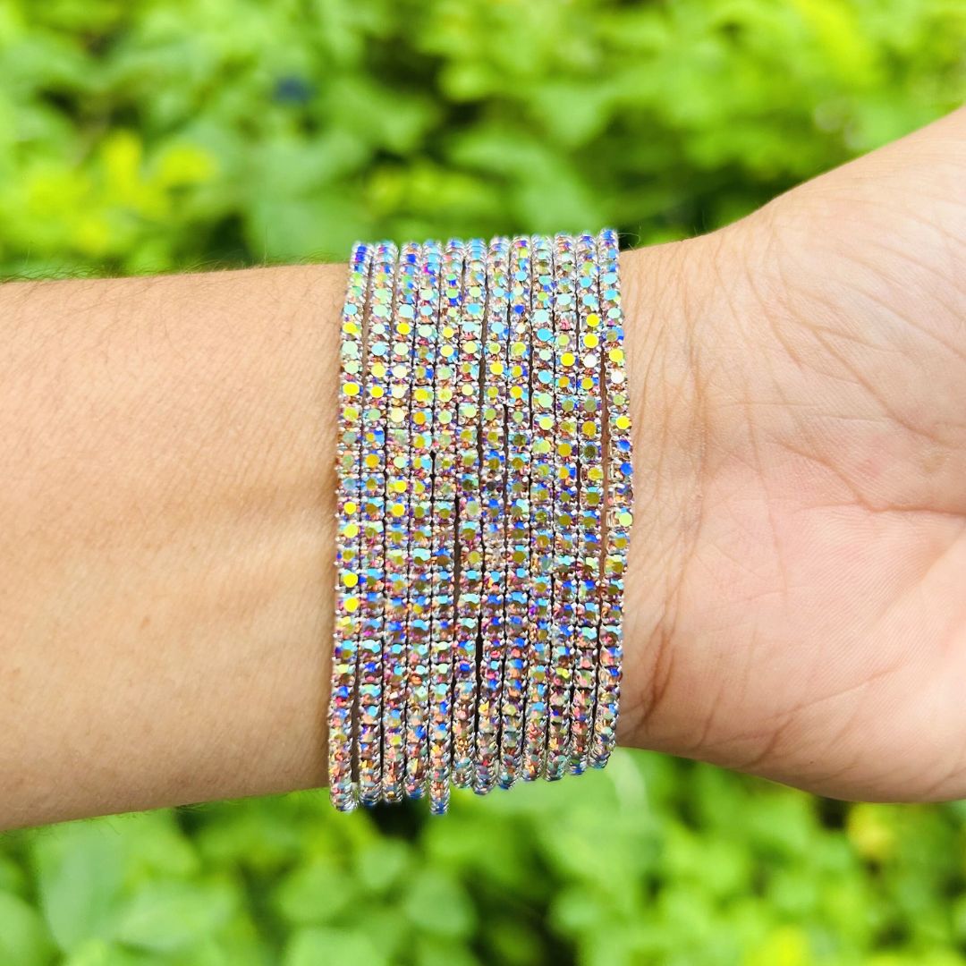 Stretchable Mix Rainbow Silver- Plated Bracelet - Pack of 12