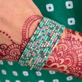 Stretchable Mint Sparkle Silver Plated Bracelet - Pack of 12