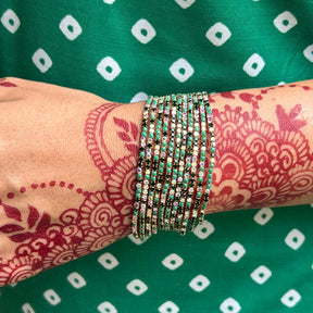 Stretchable Multi Green Silver - Plated Bracelet