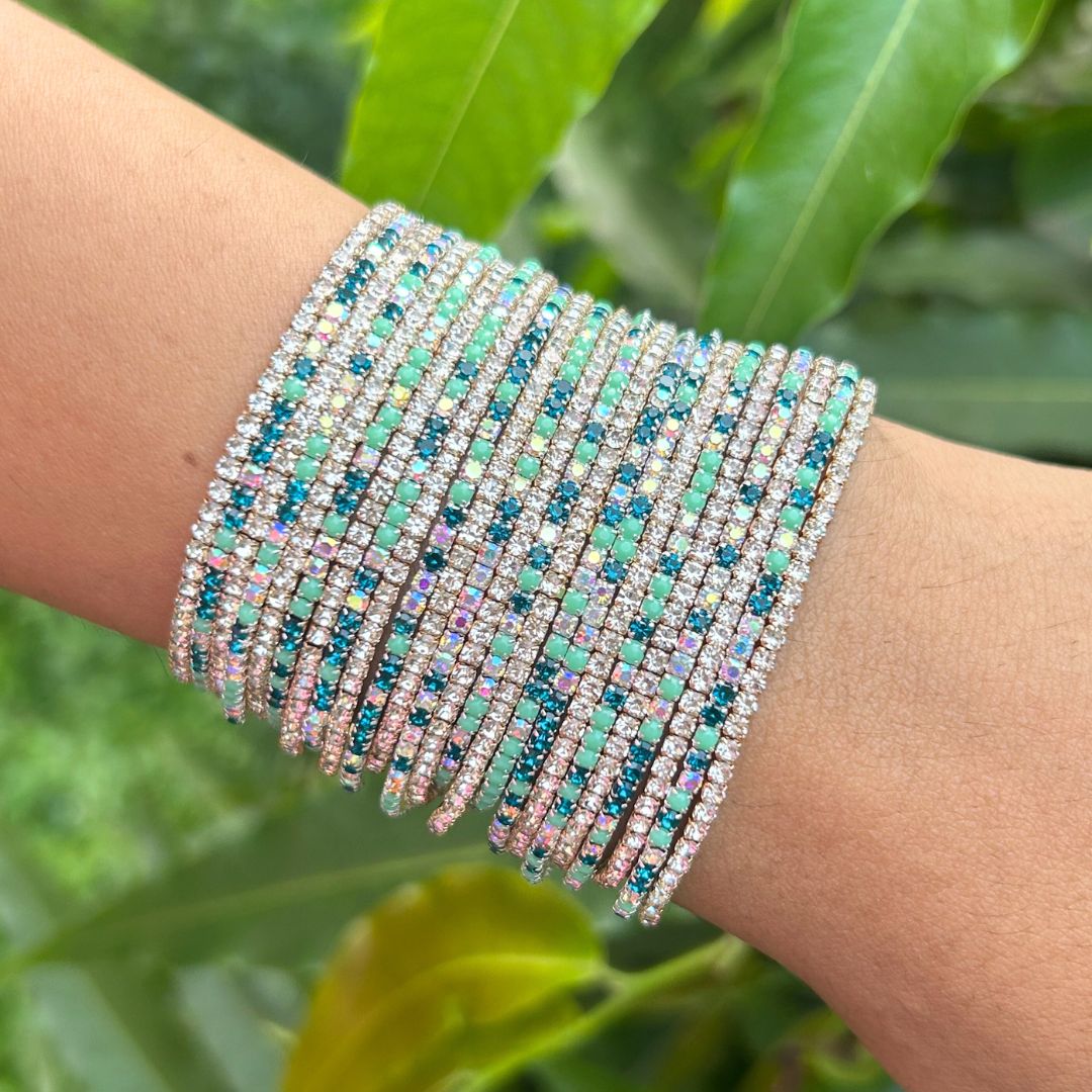 Stretchable Golden and Mint Green Bracelet - Pack of 24