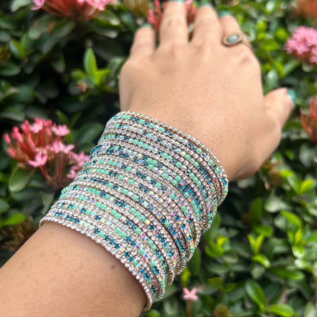 Stretchable Golden and Mint Green Bracelet - Pack of 24
